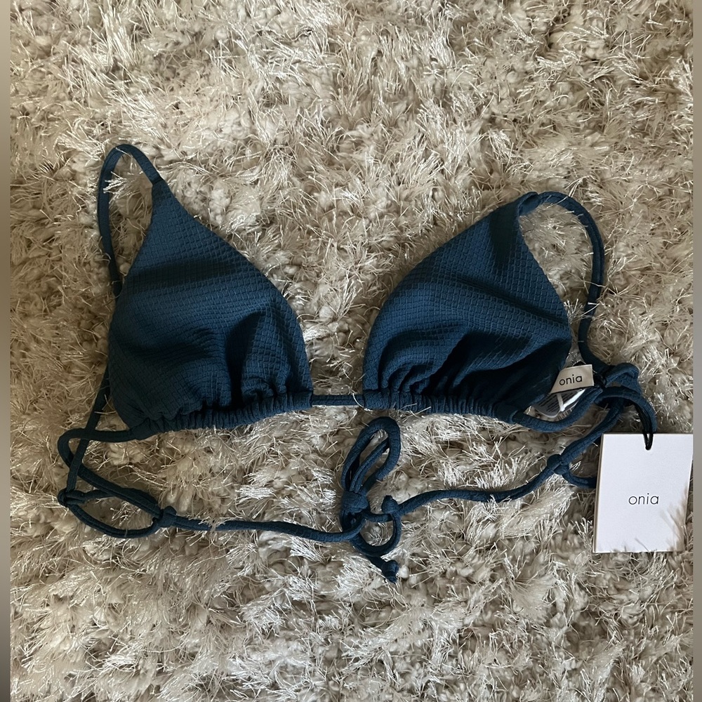 Onia Dark Denim Triangle Bikini Top (L)